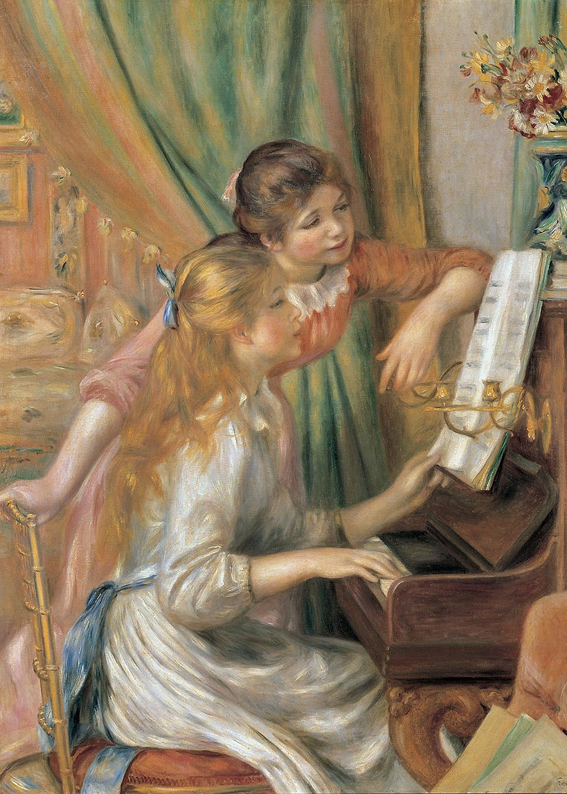 Two Young Girls At The Piano Mini Puzzle Fine Art Jigsaw Puzzle