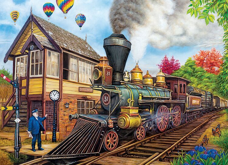 Railroad Train Steam Engine Jigsaw Puzzle 750 Piece Ceaco All Aboard Puzzle 