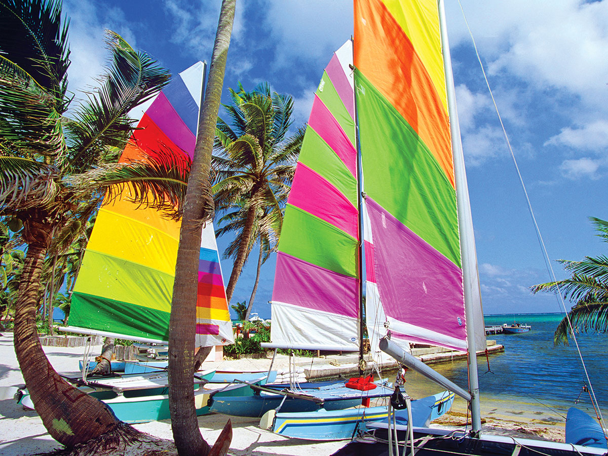Colorful Sailboats on a Beach