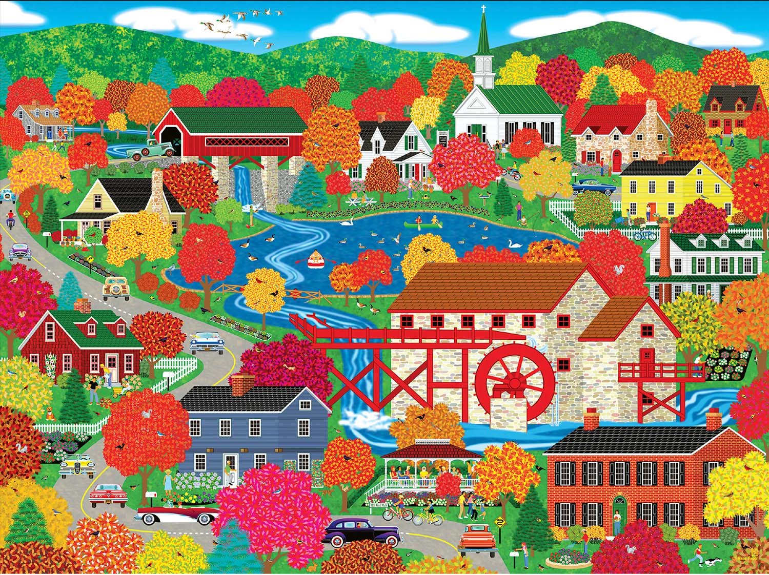 Old Mill Pond Countryside Jigsaw Puzzle