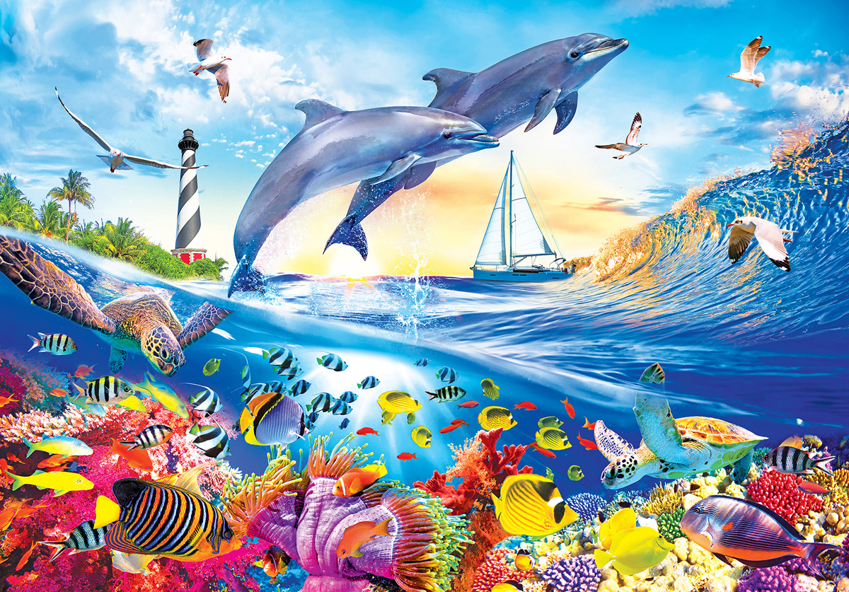 Playful Summer Dolphins Dolphin Jigsaw Puzzle