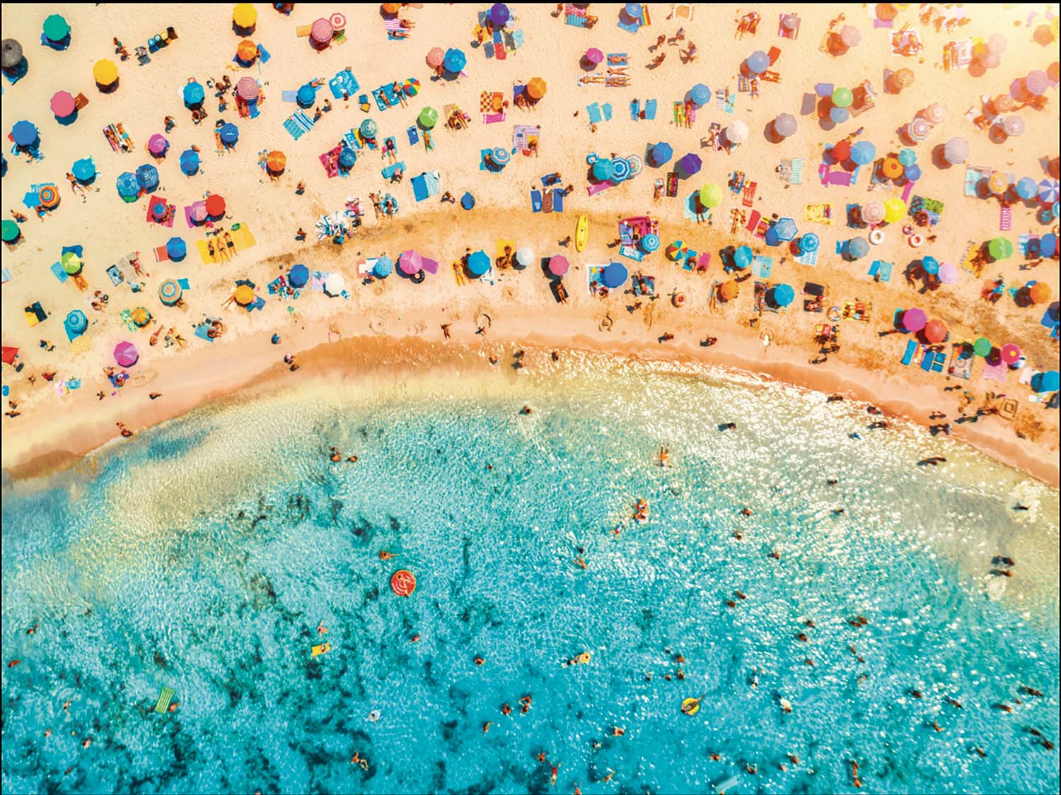 Aerial View of Sandy Beach with Colorful Umbrellas People Jigsaw Puzzle