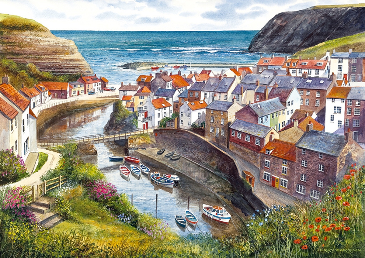 Terry Harrison Harbours G713 Fishing Staithes 1000 Piece Gibsons Jigsaw 