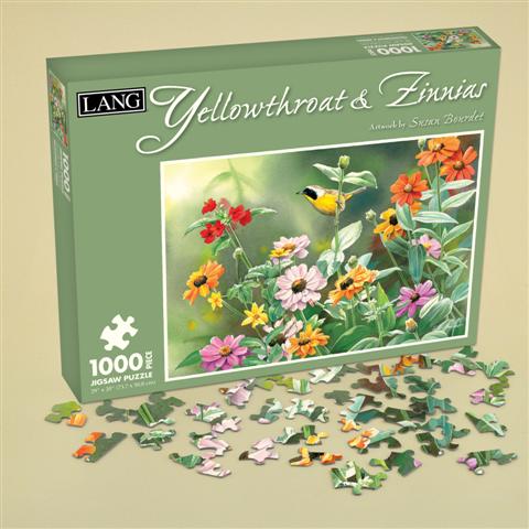 Yellowthroat & Zinnias, 1000 Pieces, Lang | Puzzle Warehouse