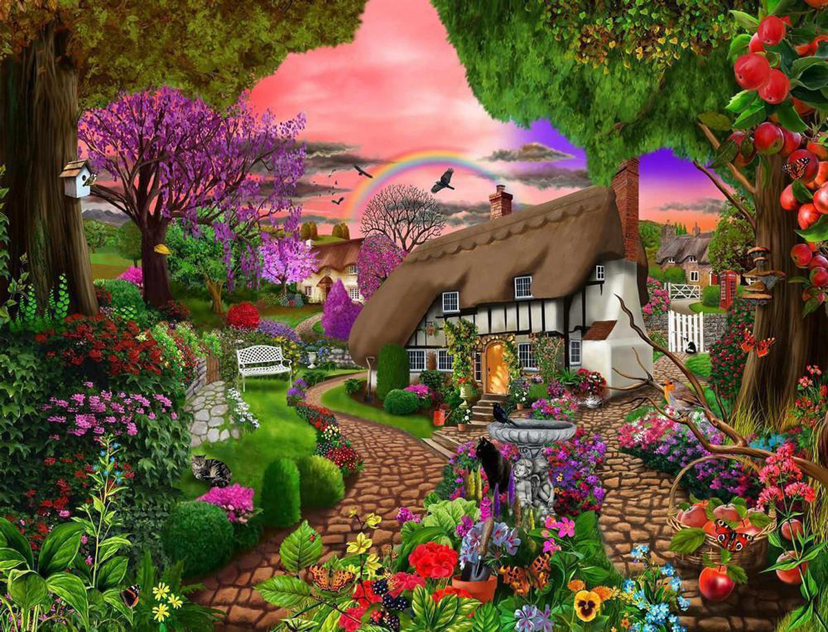 Cottage Garden Rainbow Flower & Garden Jigsaw Puzzle