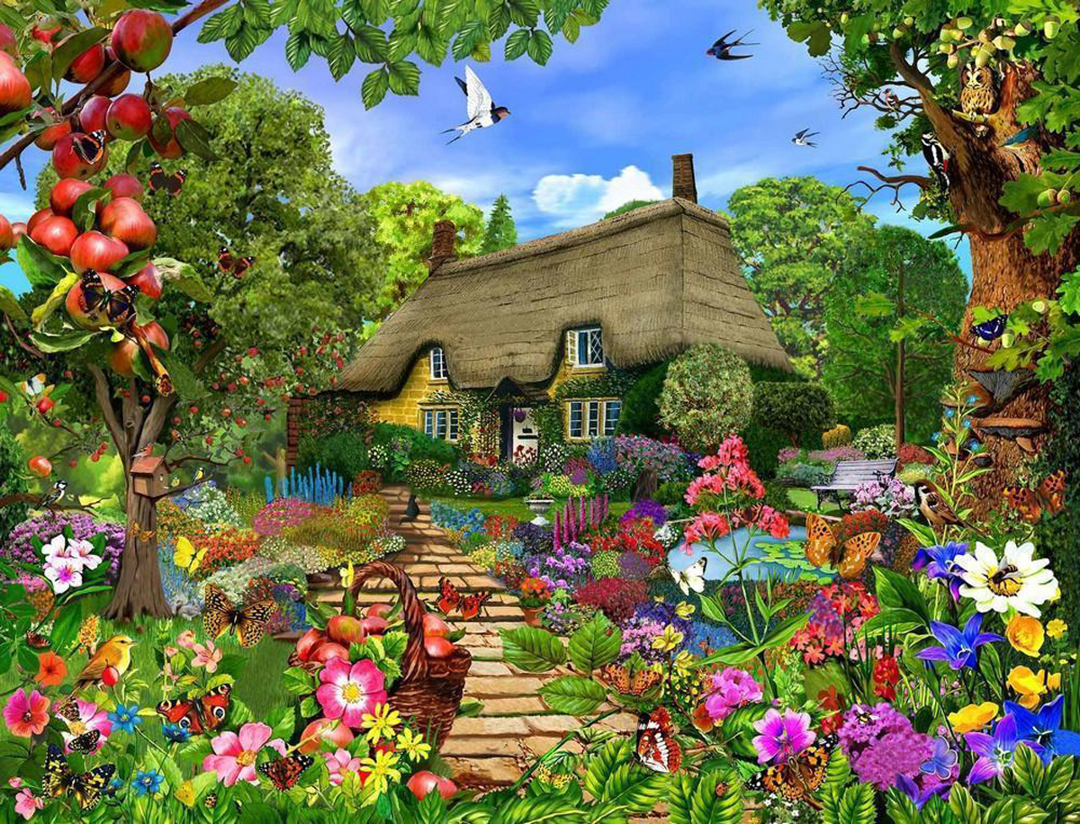 Thatched Cottage Garden Flower & Garden Jigsaw Puzzle
