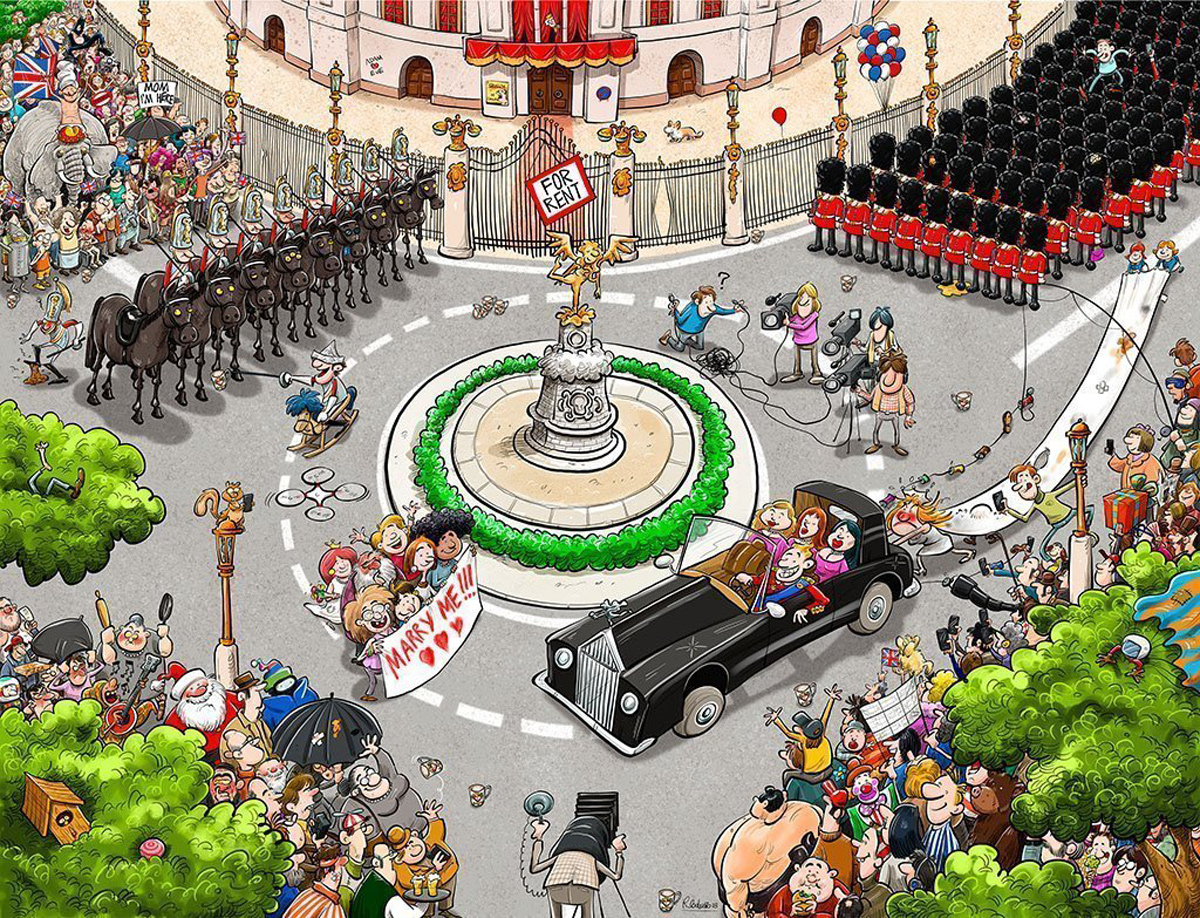 Chaos at the Royal Wedding Street Scene Jigsaw Puzzle