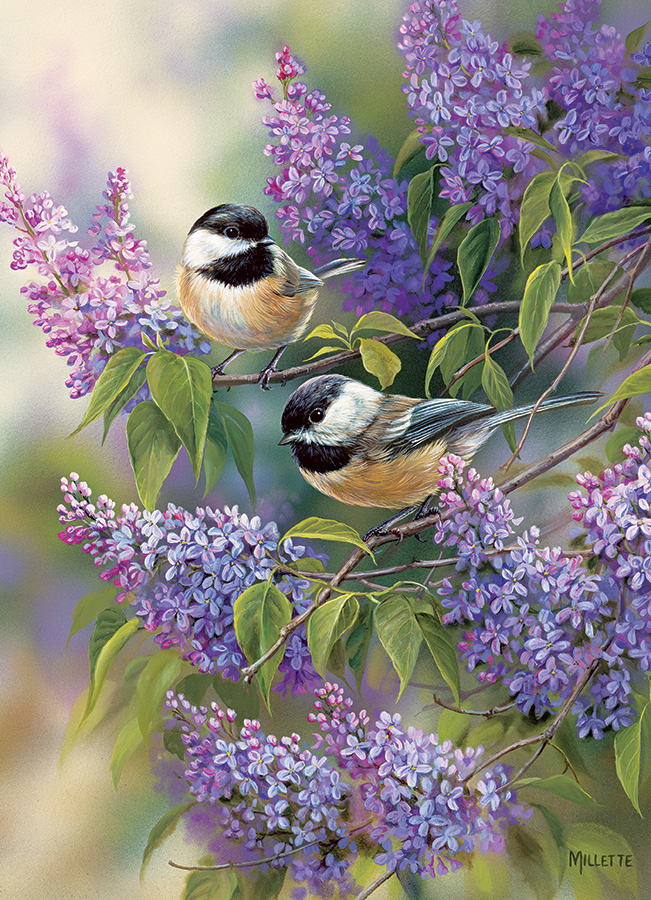 Chickadees and Lilacs Birds Jigsaw Puzzle