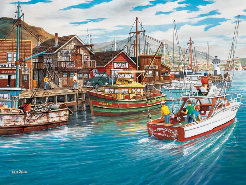 Colorful Fishing Boats at the Harbor 500 piece CraZArt Jigsaw Puzzle NIB! 