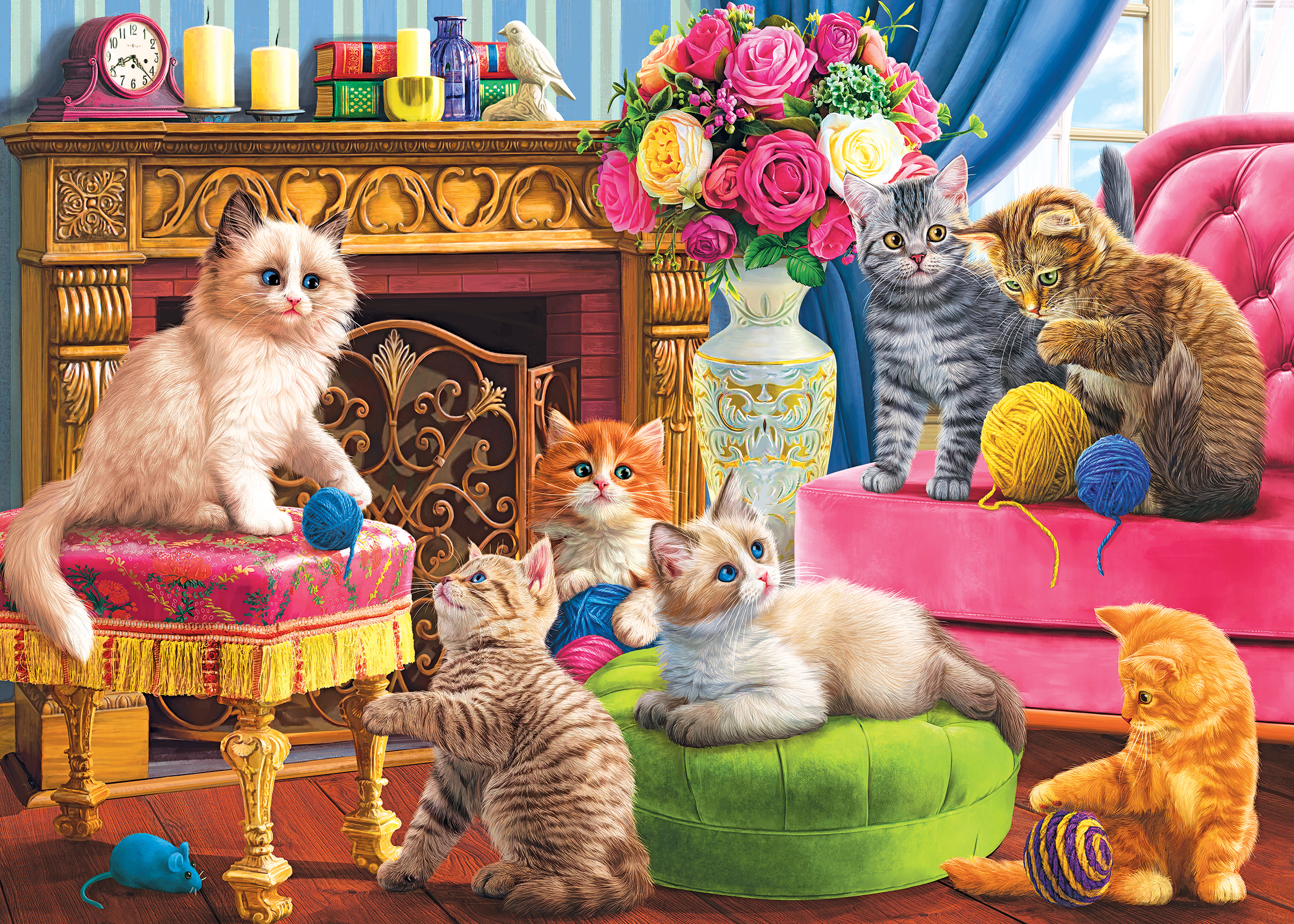Kittens by the Fireplace Cats Jigsaw Puzzle