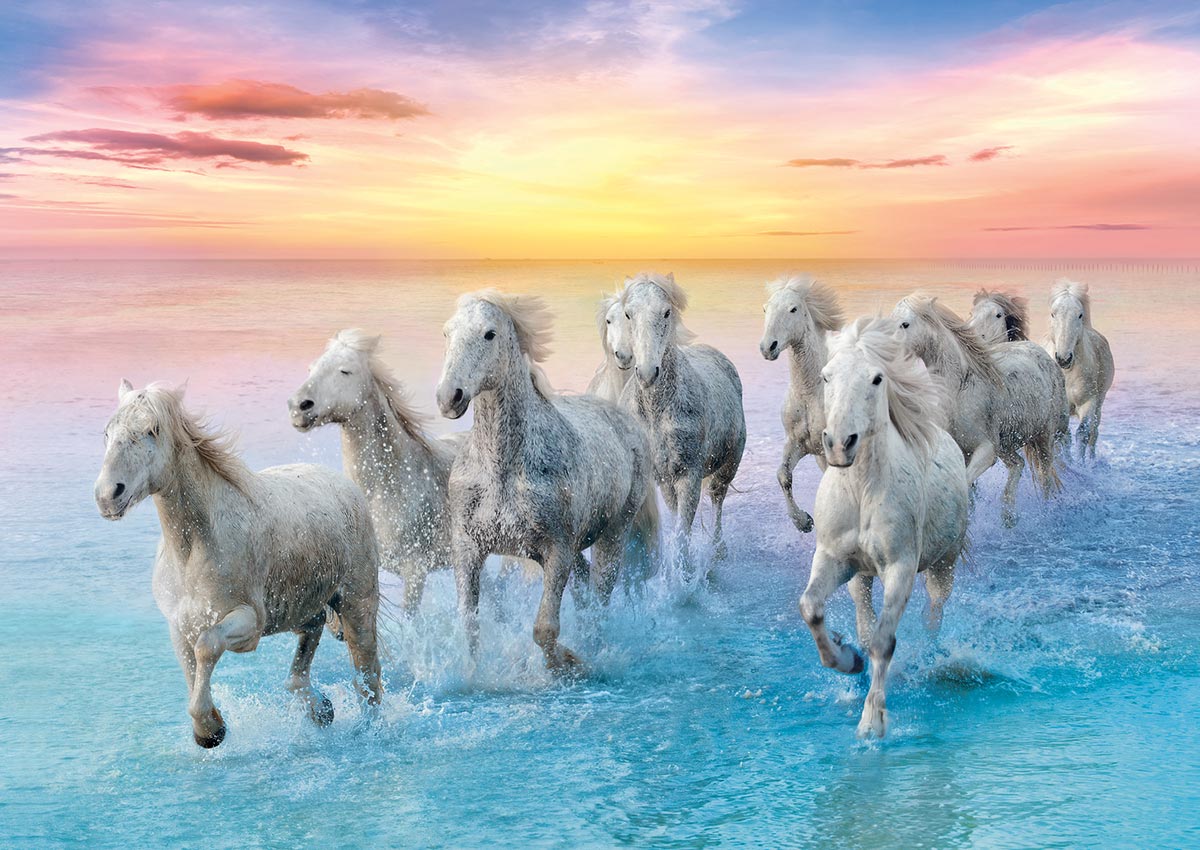 Galloping White Horses Horse Jigsaw Puzzle