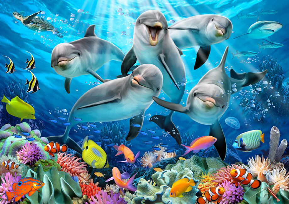 Happy Dolphins Sea Life Wooden Jigsaw Puzzle