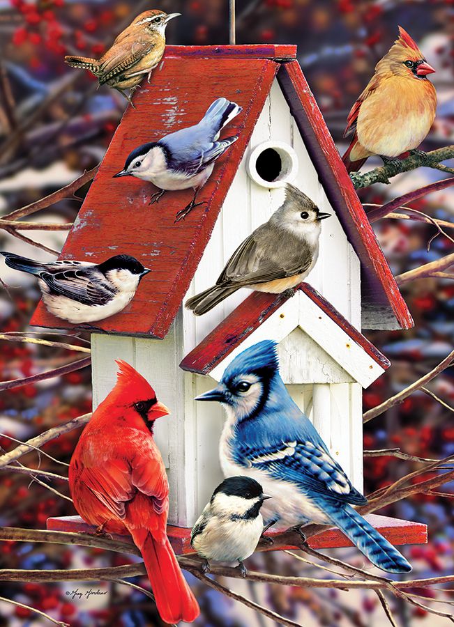 Winter Birdhouse Birds Jigsaw Puzzle