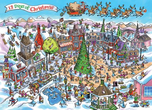 DoodleTown: 12 Days of Christmas Winter Jigsaw Puzzle
