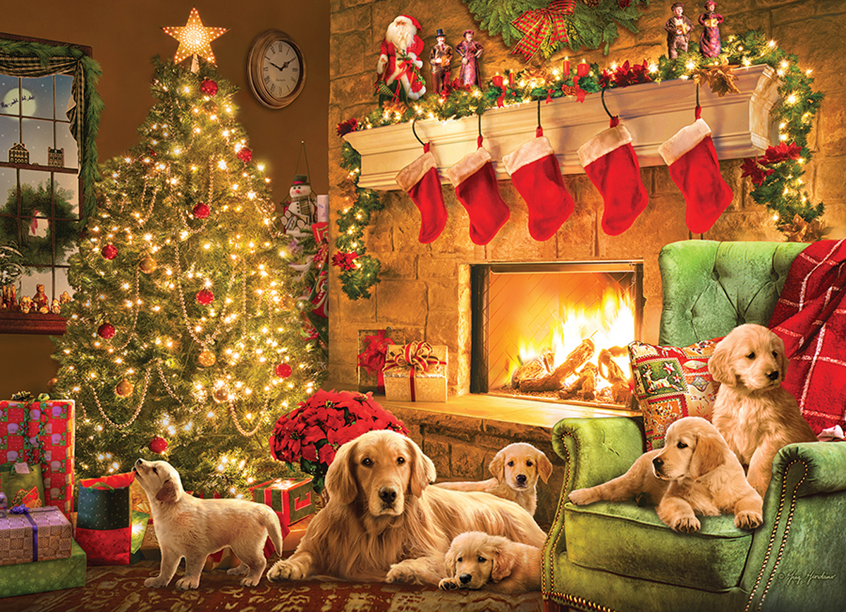 Cozy Fireplace Dogs Jigsaw Puzzle