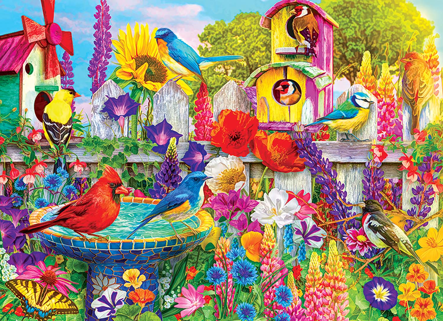 Color Palette - Bird Bath Garden Birds Jigsaw Puzzle