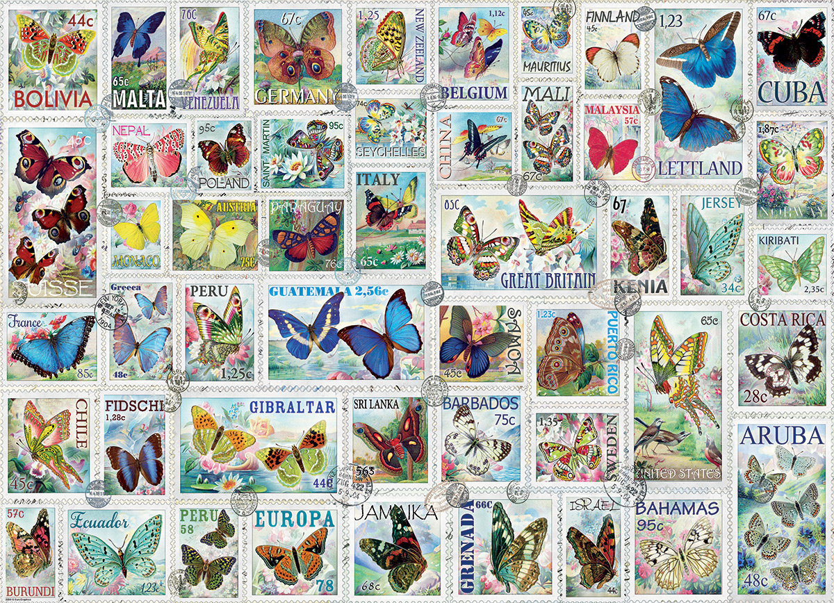 Butterflies Vintage Stamps Butterflies and Insects Jigsaw Puzzle