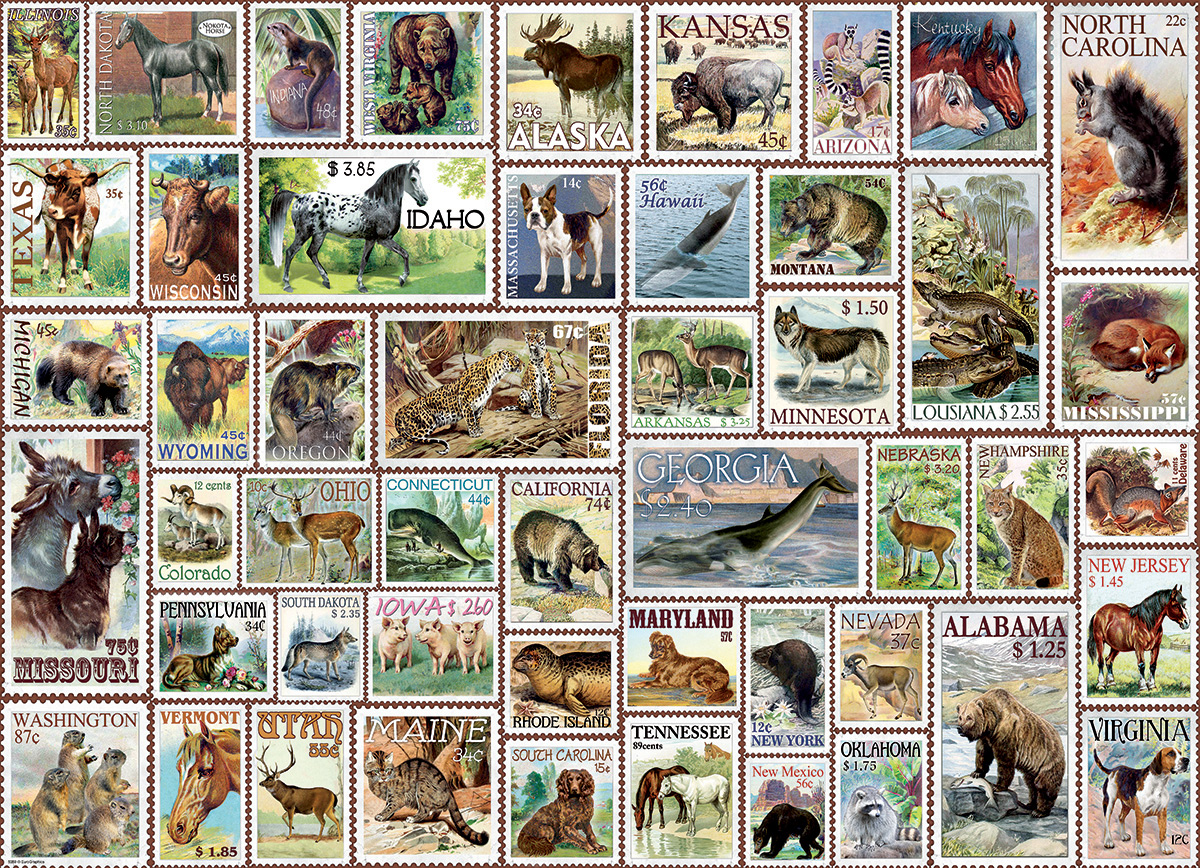 North American Wildlife Vintage Stamps Nostalgic & Retro Jigsaw Puzzle