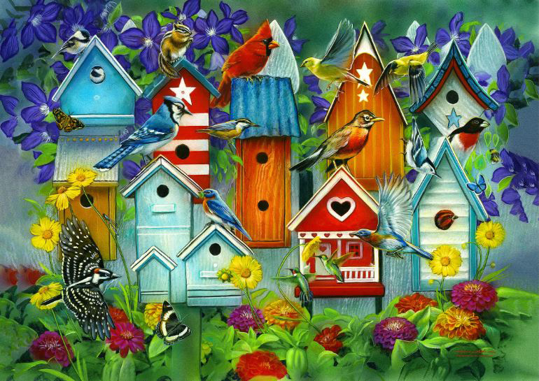 Birdhouse Garden - Scratch and Dent Birds Jigsaw Puzzle