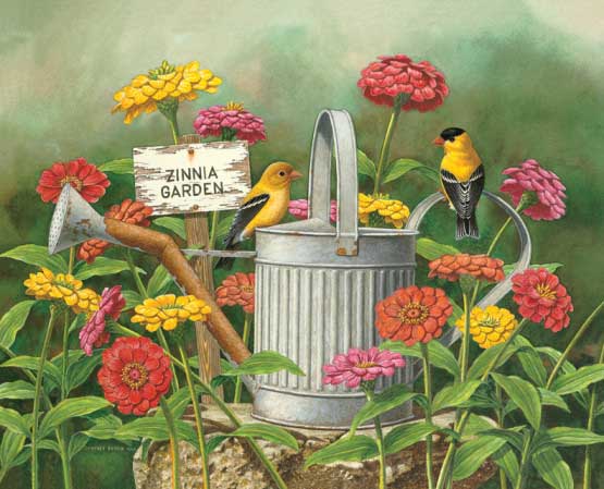 Zinnia Garden Birds Jigsaw Puzzle