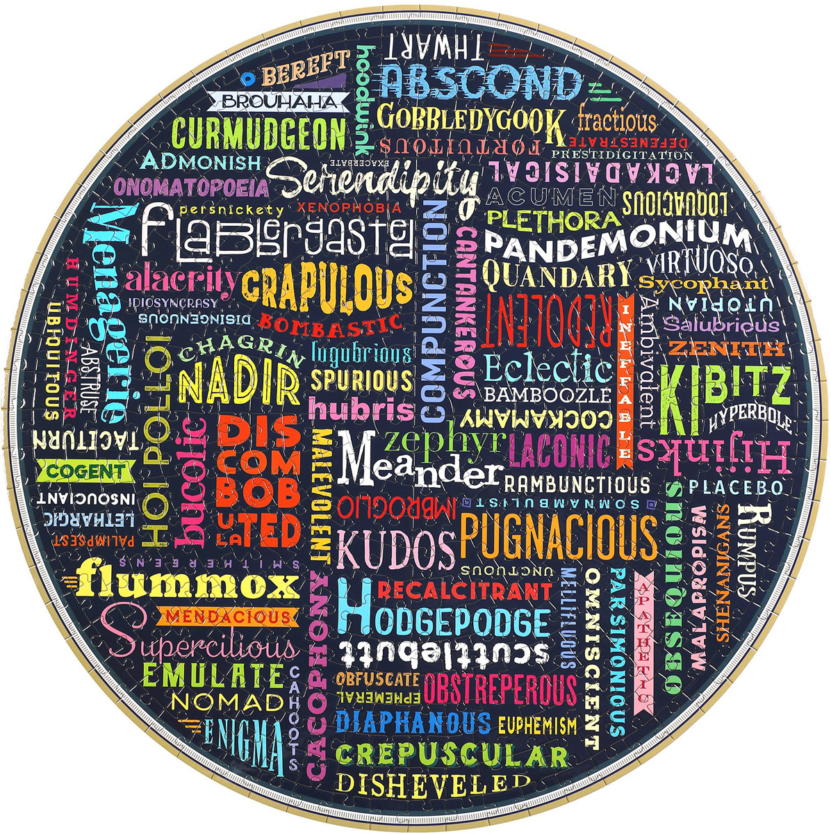 100 Great Words Collage Round Jigsaw Puzzle