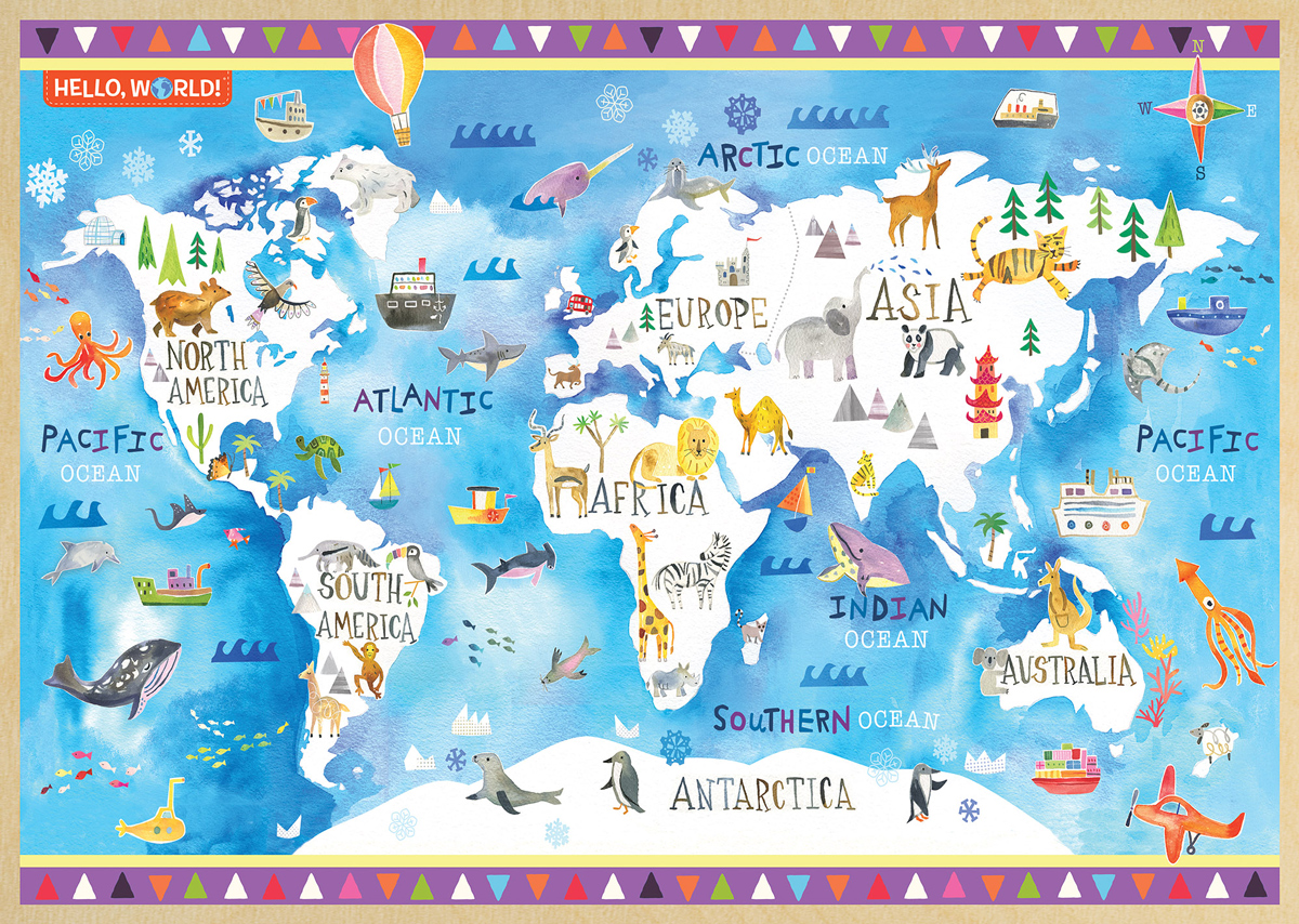 Hello, World! - World Map Educational Wooden Jigsaw Puzzle