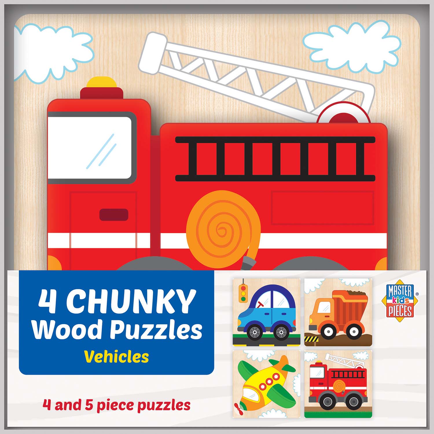 5 Chunky Wood Puzzles - Vehicles, 5 Pieces, MasterPieces | Puzzle Warehouse