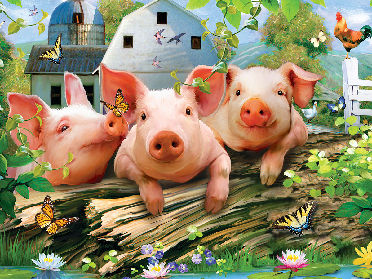 Three 'Lil Pigs Farm Animals Jigsaw Puzzle