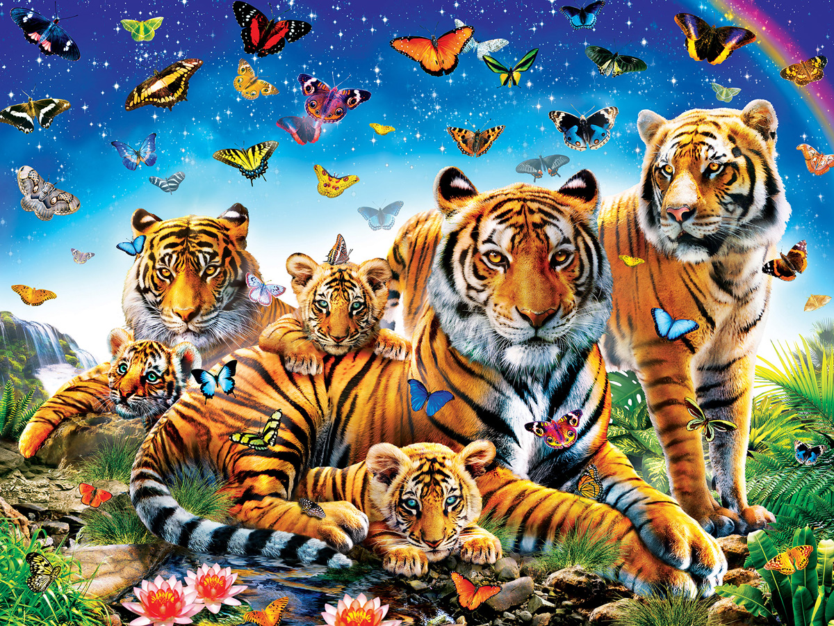 Tiger & Butterflies Butterflies and Insects Jigsaw Puzzle