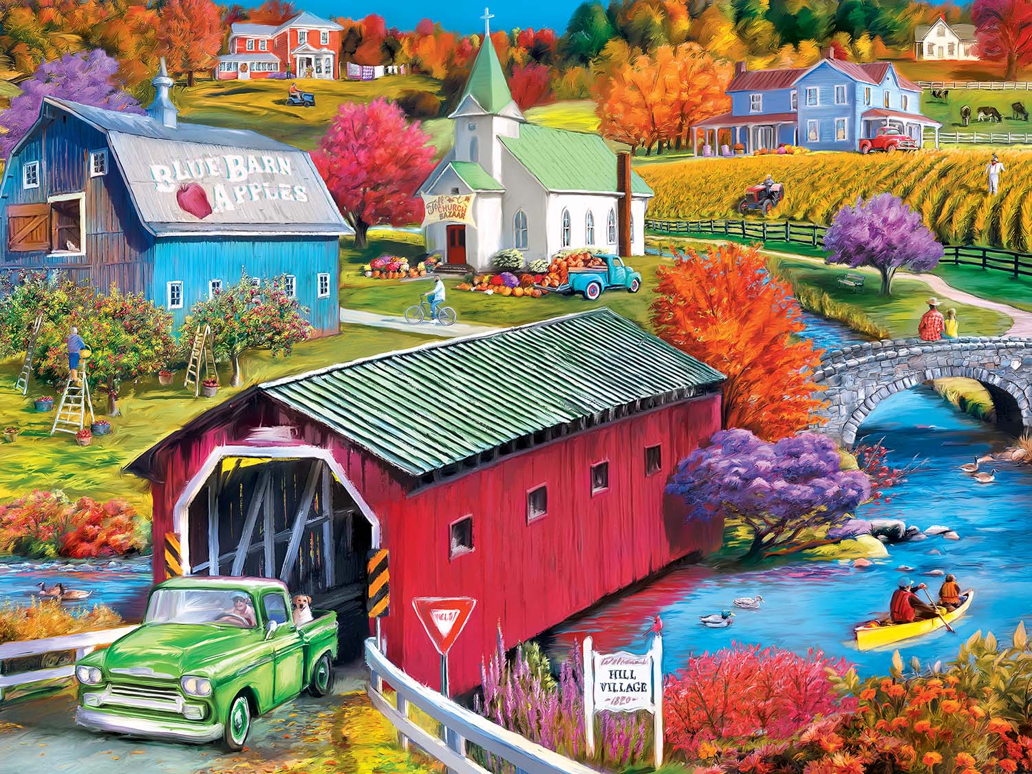 Hill Village Covered Bridge Landscape Jigsaw Puzzle