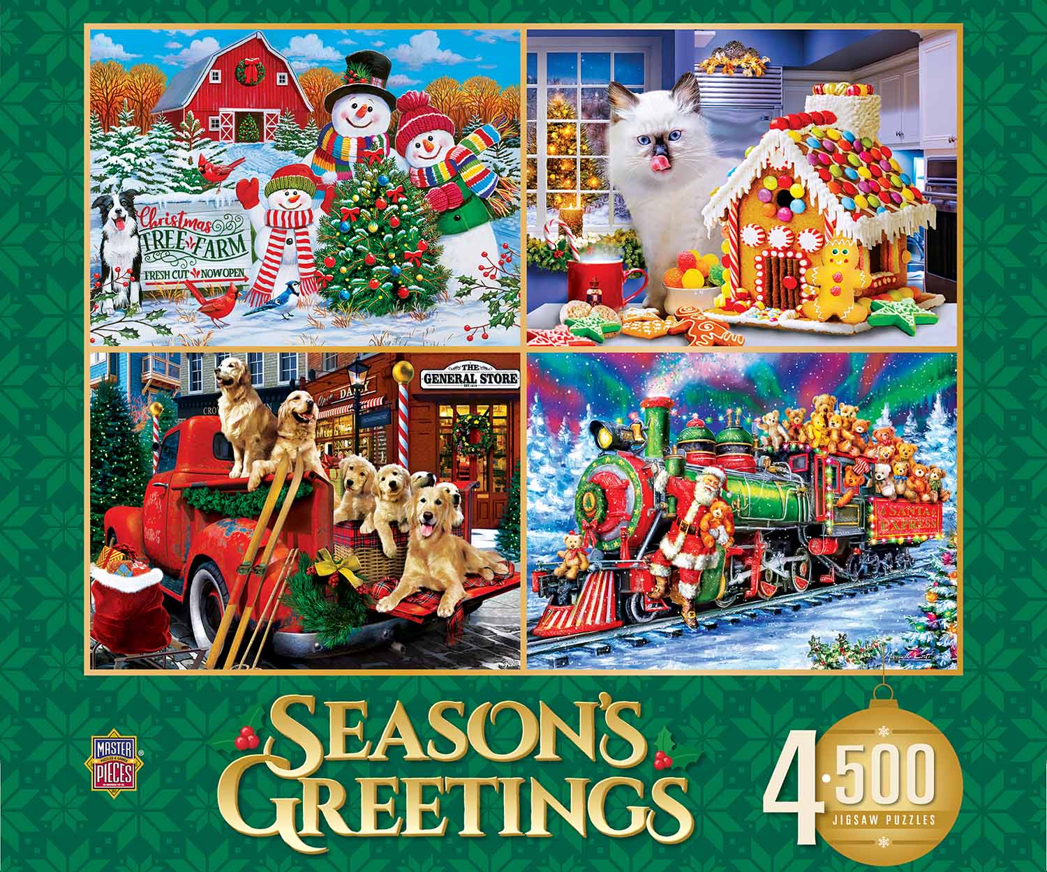 4 Pack - Season's Greetings 500 Piece Puzzles Christmas Jigsaw Puzzle