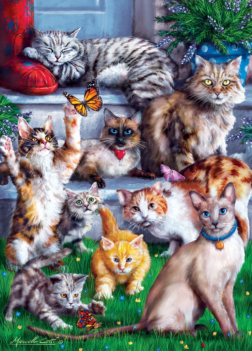 Butterfly Chasers - Scratch and Dent Cats Jigsaw Puzzle