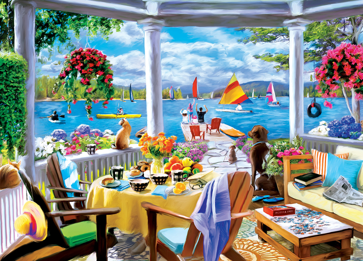 Seaside Dining View Boat Jigsaw Puzzle