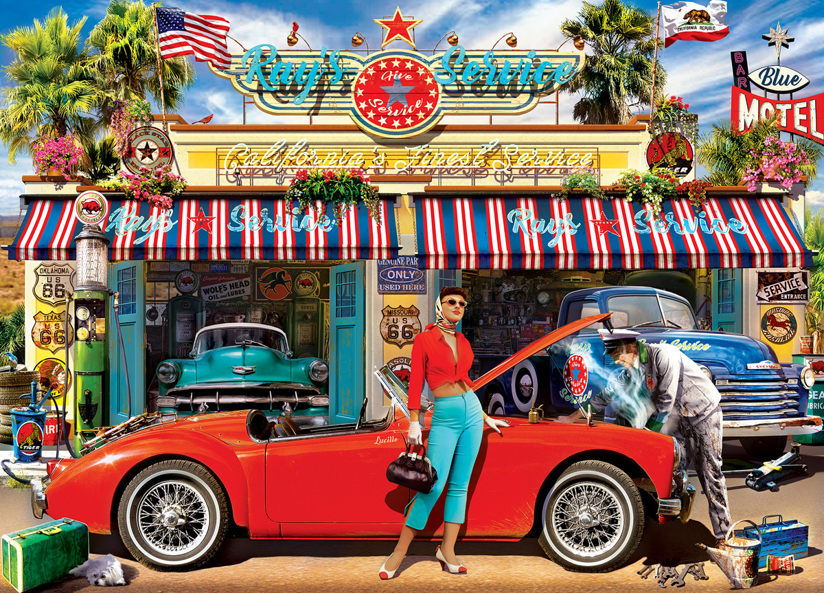Cruisin‘ Rt66 - Ray's Service Station 1000pc Puzzle Cars Jigsaw Puzzle