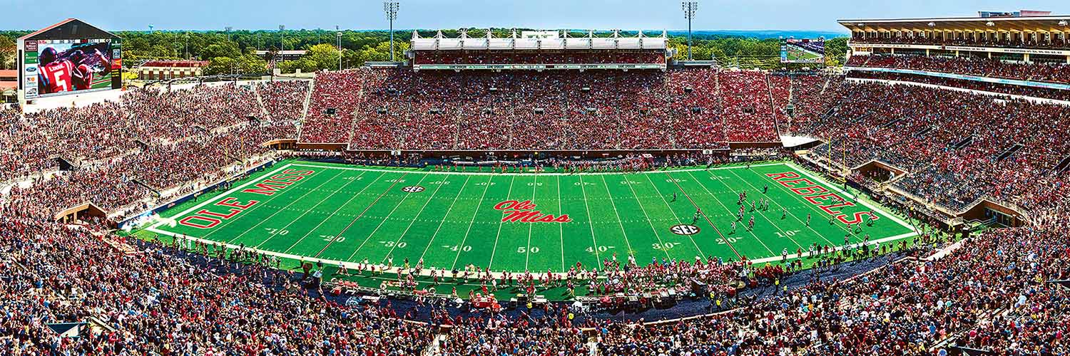 Ole Miss Rebels NCAA Stadium Panoramics Center View Sports Jigsaw Puzzle