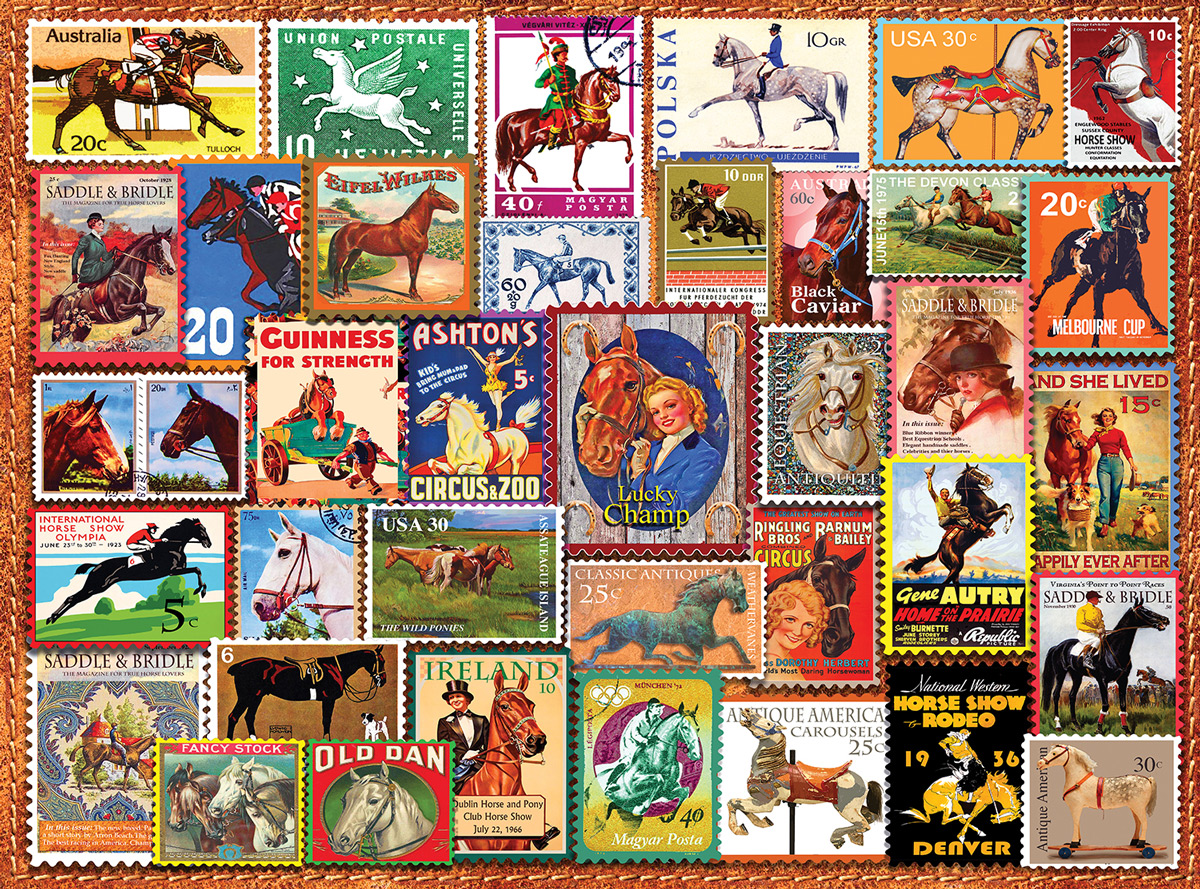 Vintage Equestrian Stamps Horse Jigsaw Puzzle