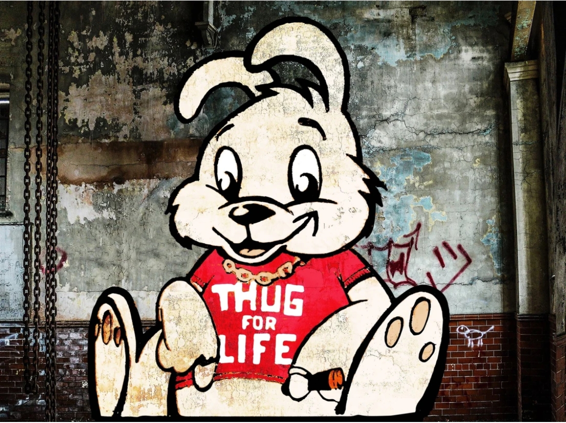 Urban Art Graffiti: Thug for Life Bunny Street Scene Jigsaw Puzzle