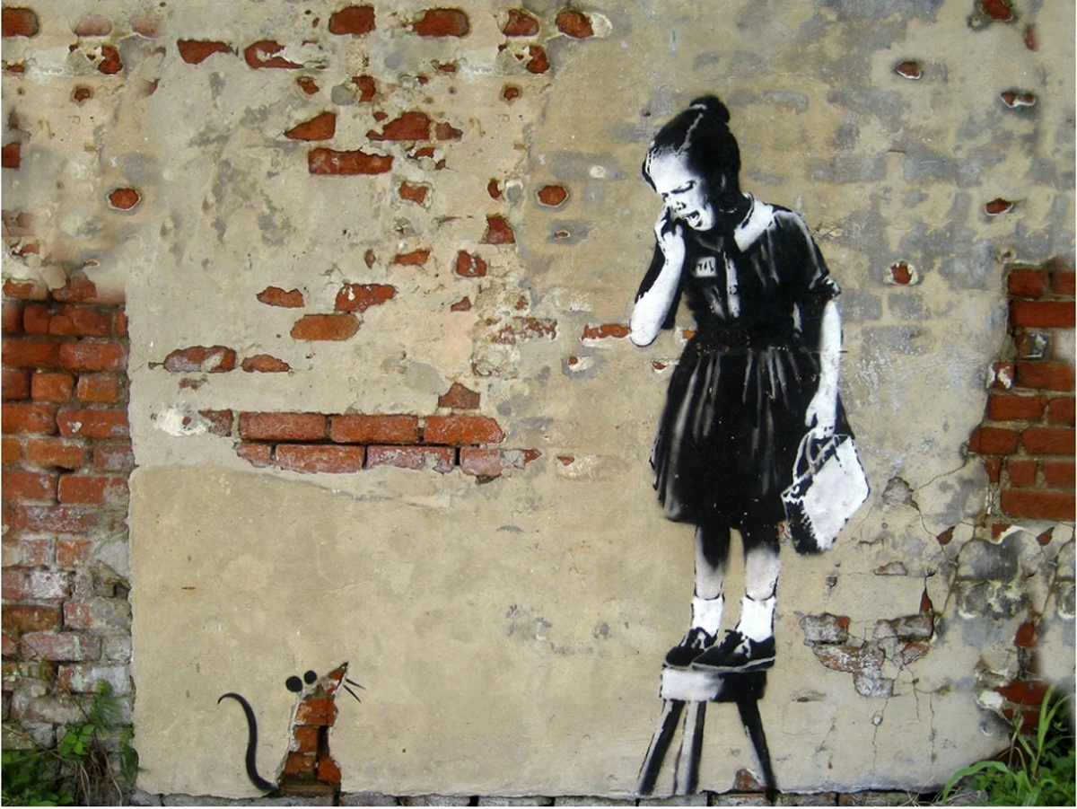 Urban Art Graffiti: Girl on a Stool - Scratch and Dent Street Scene Jigsaw Puzzle