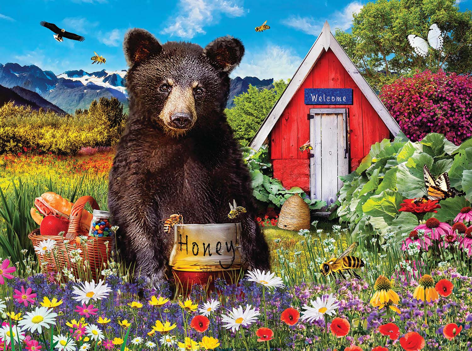 Honey In the Garden Bear Jigsaw Puzzle