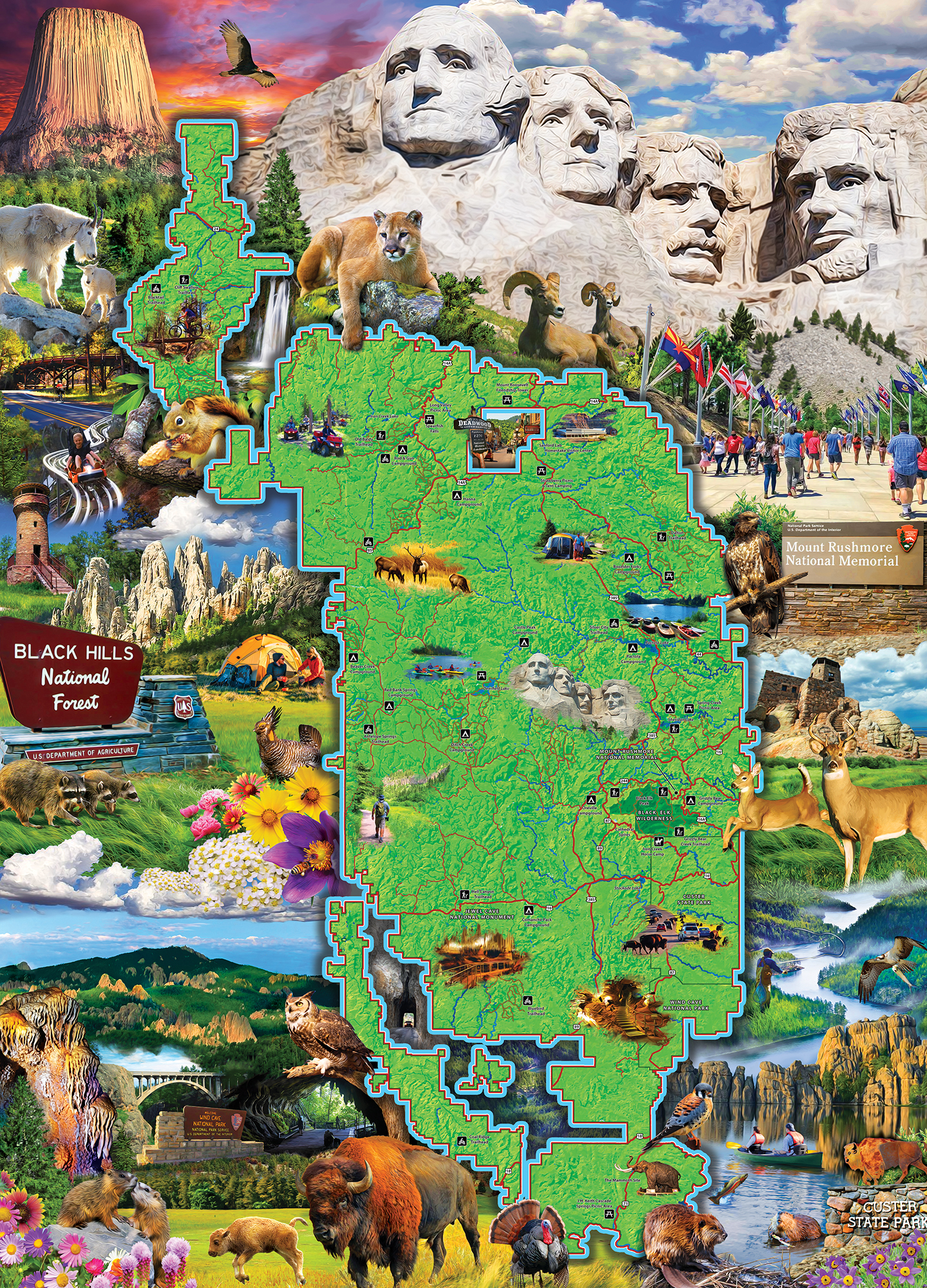 Black Hills Map Animals Jigsaw Puzzle