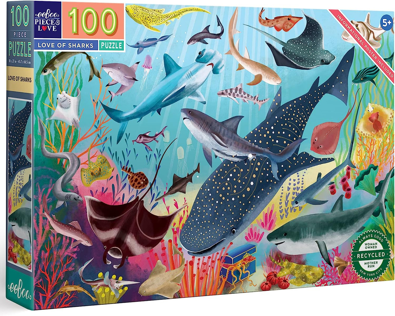 Love of Sharks, 100 Pieces, eeBoo | Puzzle Warehouse