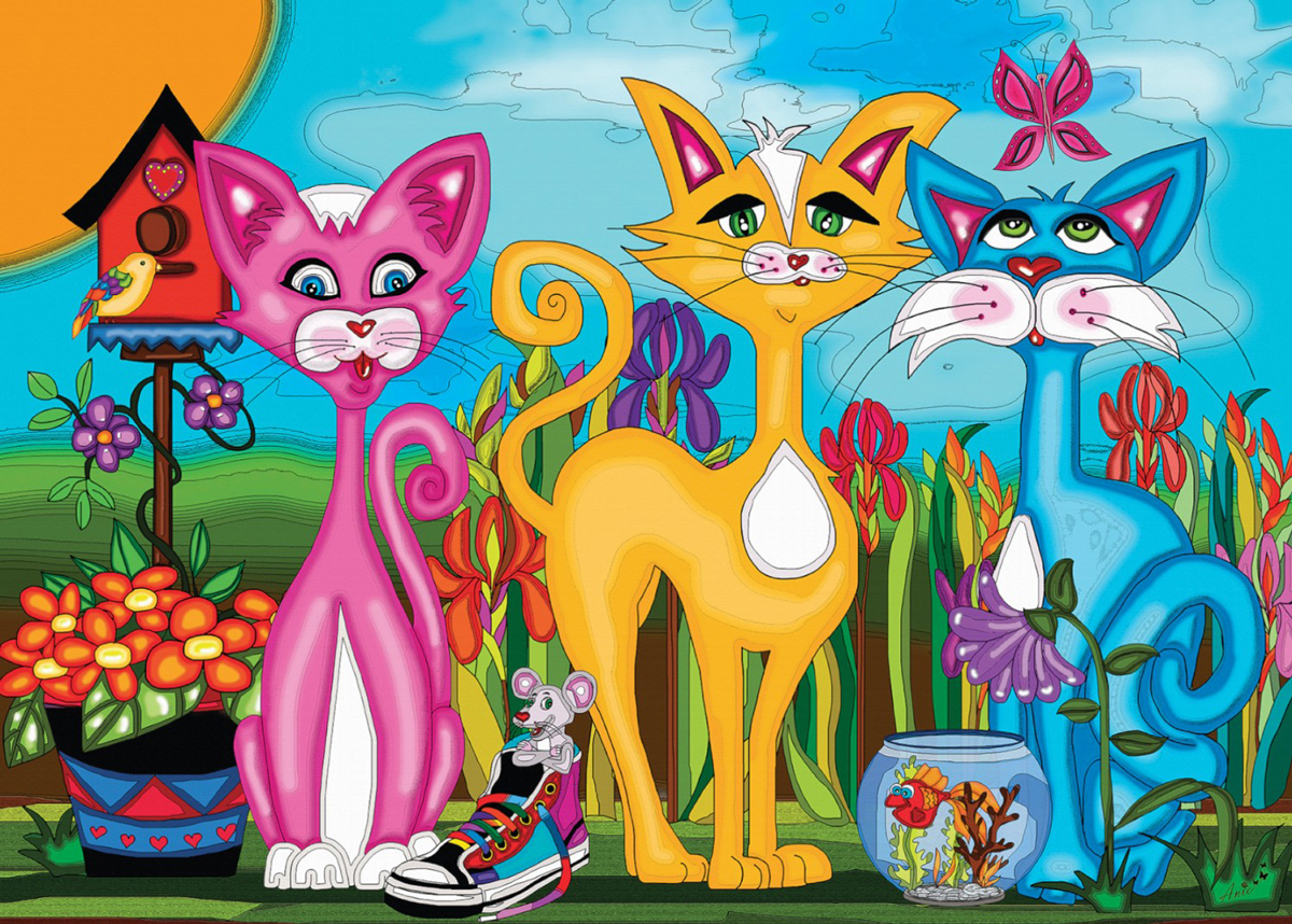 Rosy, Sunny & Sky Cats Jigsaw Puzzle