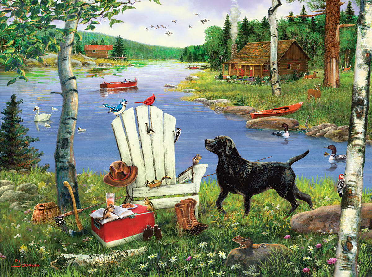 Black Lab and Adirondack Chair - Scratch and Dent Summer Jigsaw Puzzle