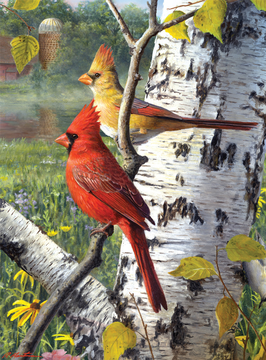 Cardinals and Birch Birds Jigsaw Puzzle
