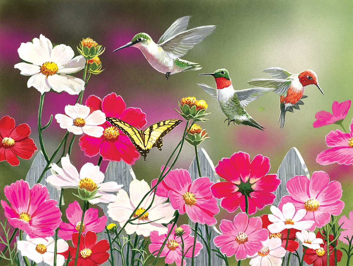 Cosmos and Hummingbirds Birds Jigsaw Puzzle