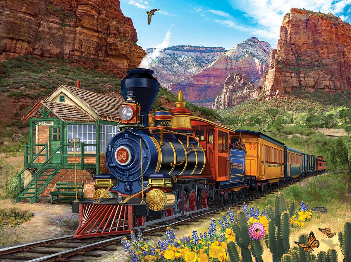 Stopping at Dry Gulch Train Jigsaw Puzzle