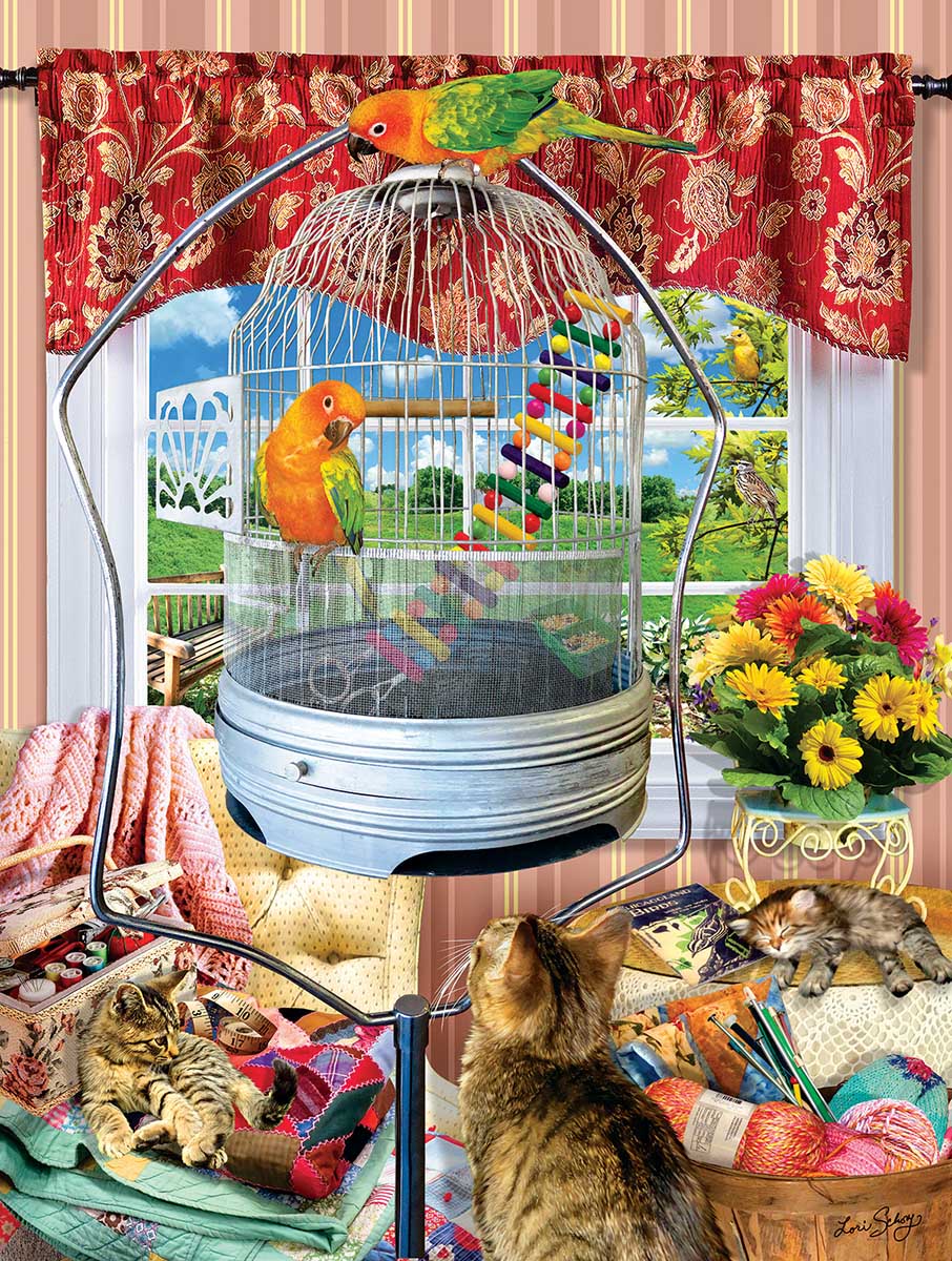 Bird Cage Cats Jigsaw Puzzle