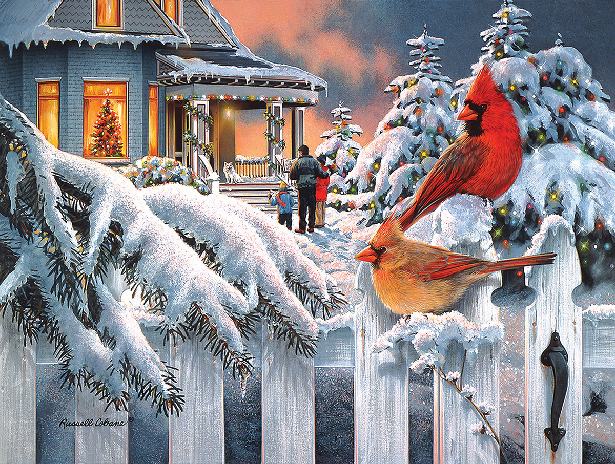 Cardinals At Home For Christmas Birds Jigsaw Puzzle