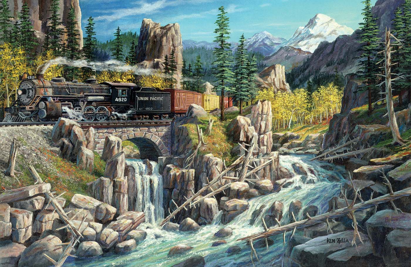 Rails West Waterfall Jigsaw Puzzle