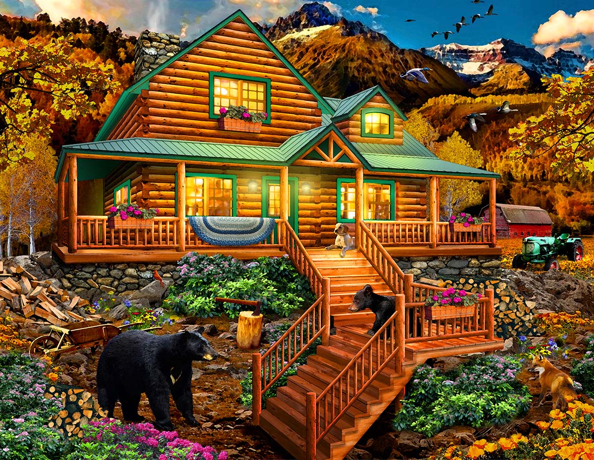 Mountain Cabin Visitors Countryside Jigsaw Puzzle